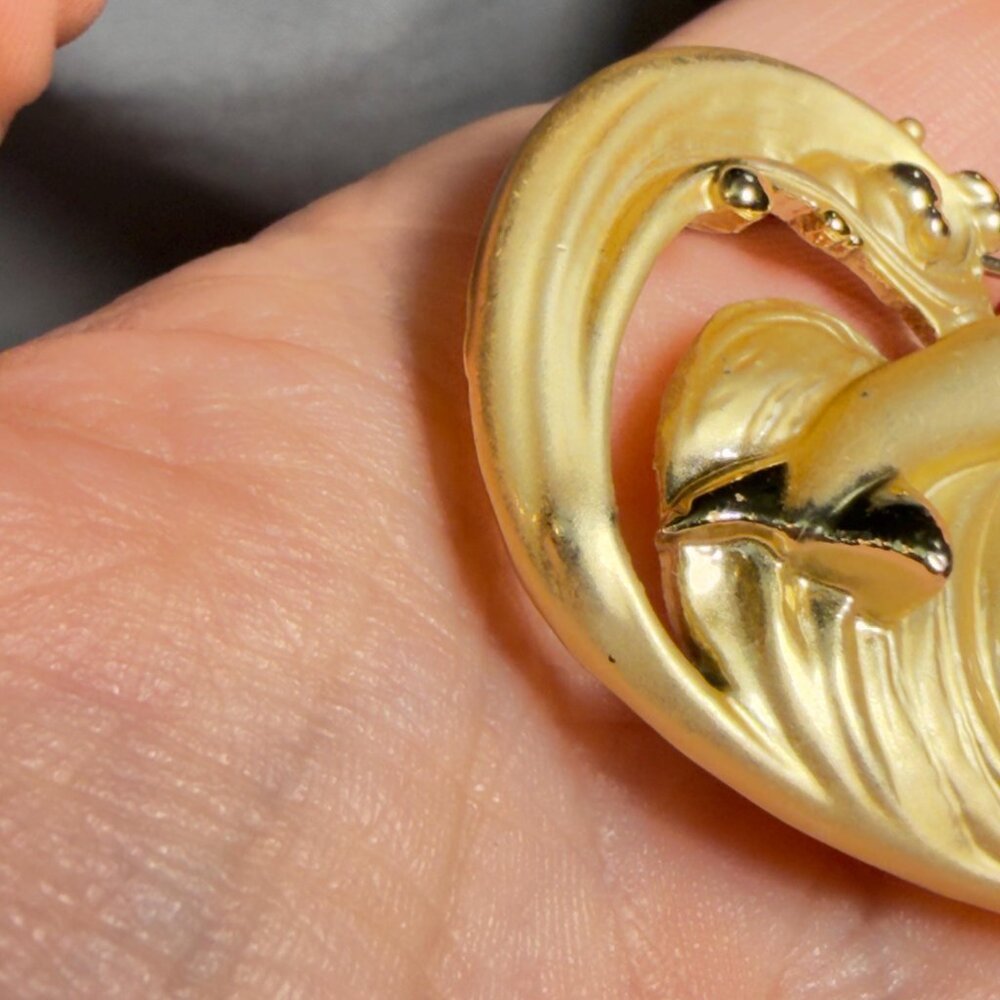 AJC Dolphin Brooch Ocean Wave Figural Gold Tone Pin 2.75” - Picture 5 of 10